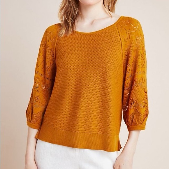 Anthropologie Martina Pointelle Pullover in Honey | size small - Picture 4 of 10